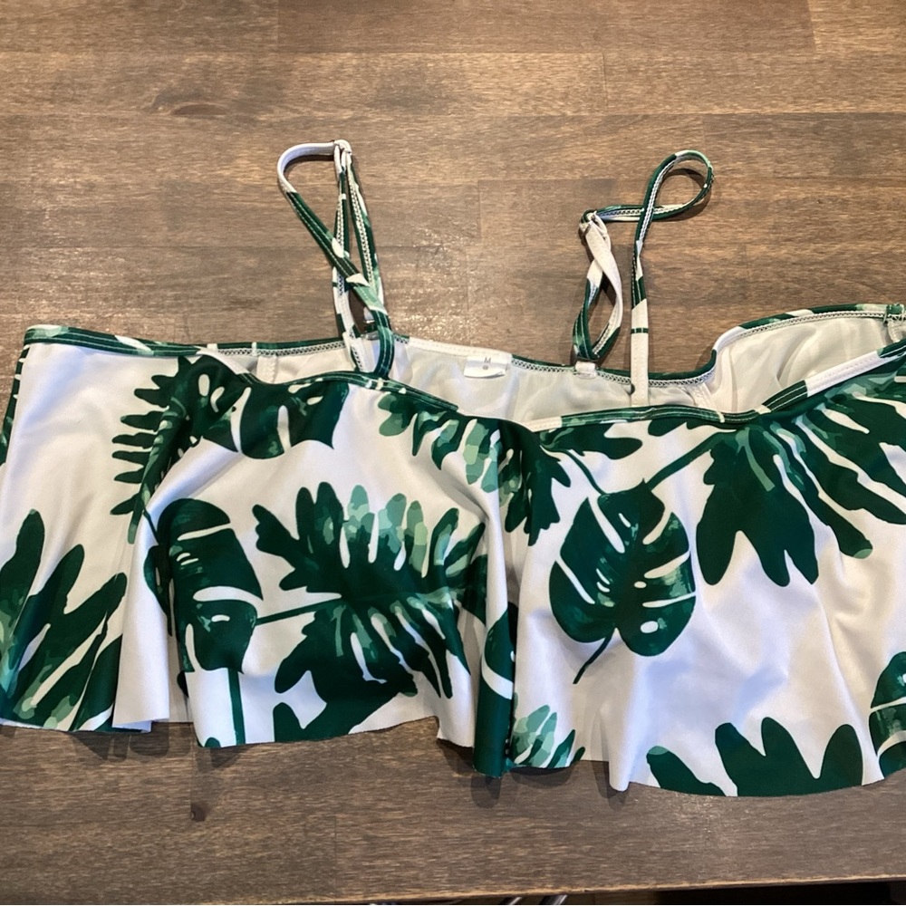 Green Leaf Print Bikini Top